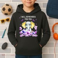 Alzheimer Awareness Cute Elephant I Will Remember For You Kids Hoodie thumb 2