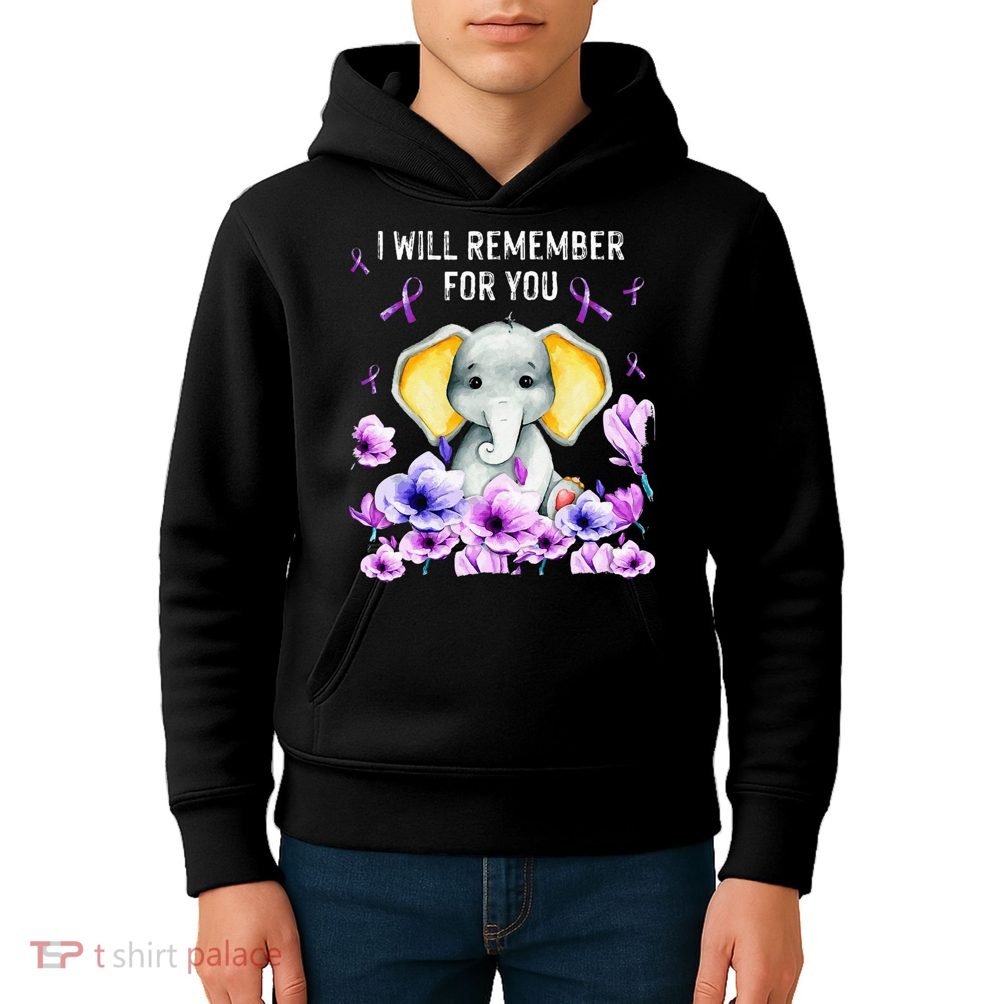 Alzheimer Awareness Cute Elephant I Will Remember For You Kids Hoodie