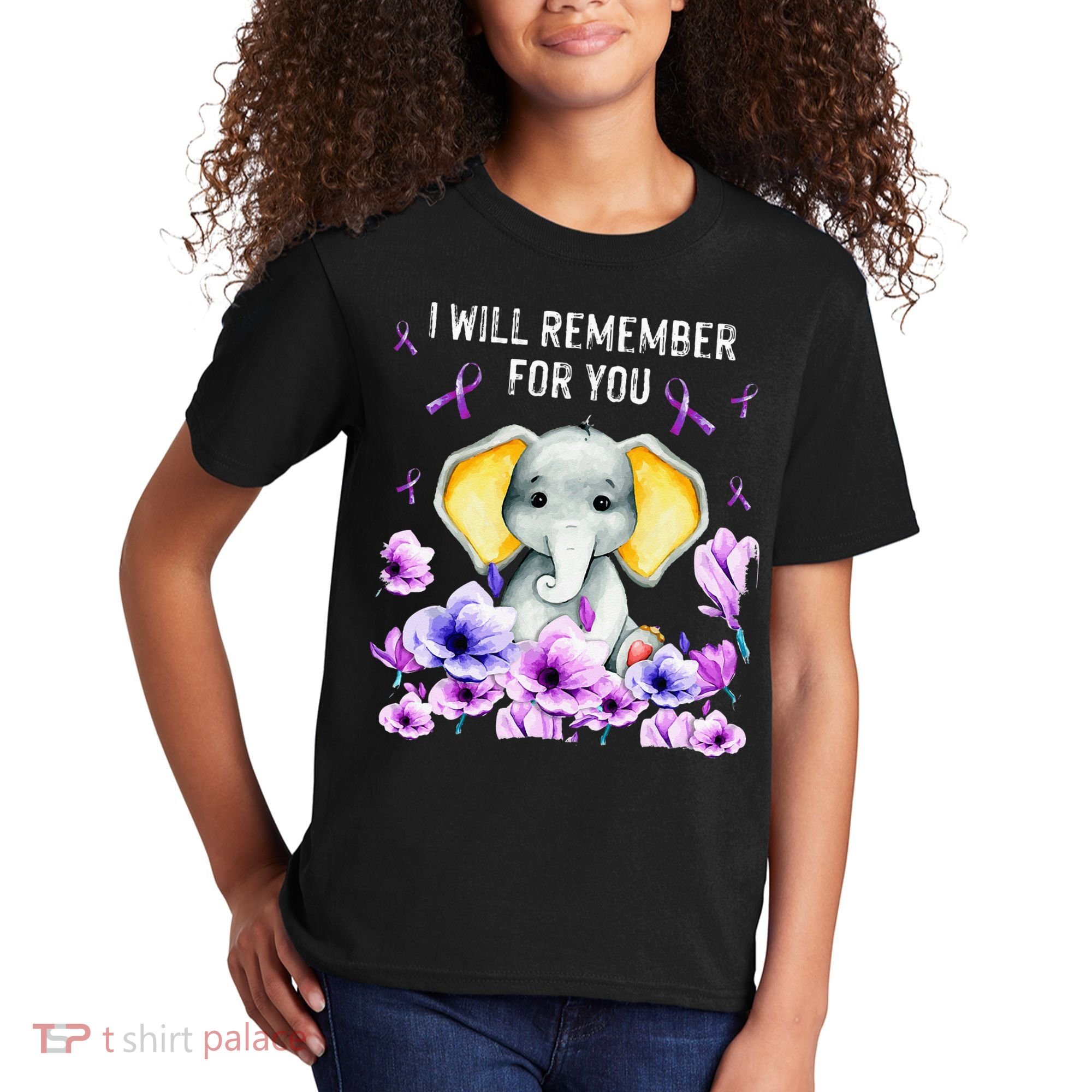 Alzheimer Awareness Cute Elephant I Will Remember For You Kids T-Shirt