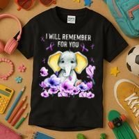 Alzheimer Awareness Cute Elephant I Will Remember For You Kids T-Shirt thumb 3