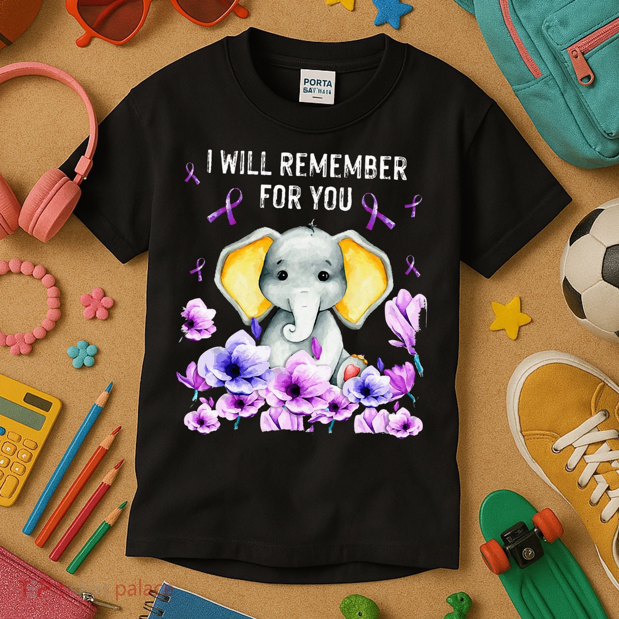 Alzheimer Awareness Cute Elephant I Will Remember For You Kids T-Shirt