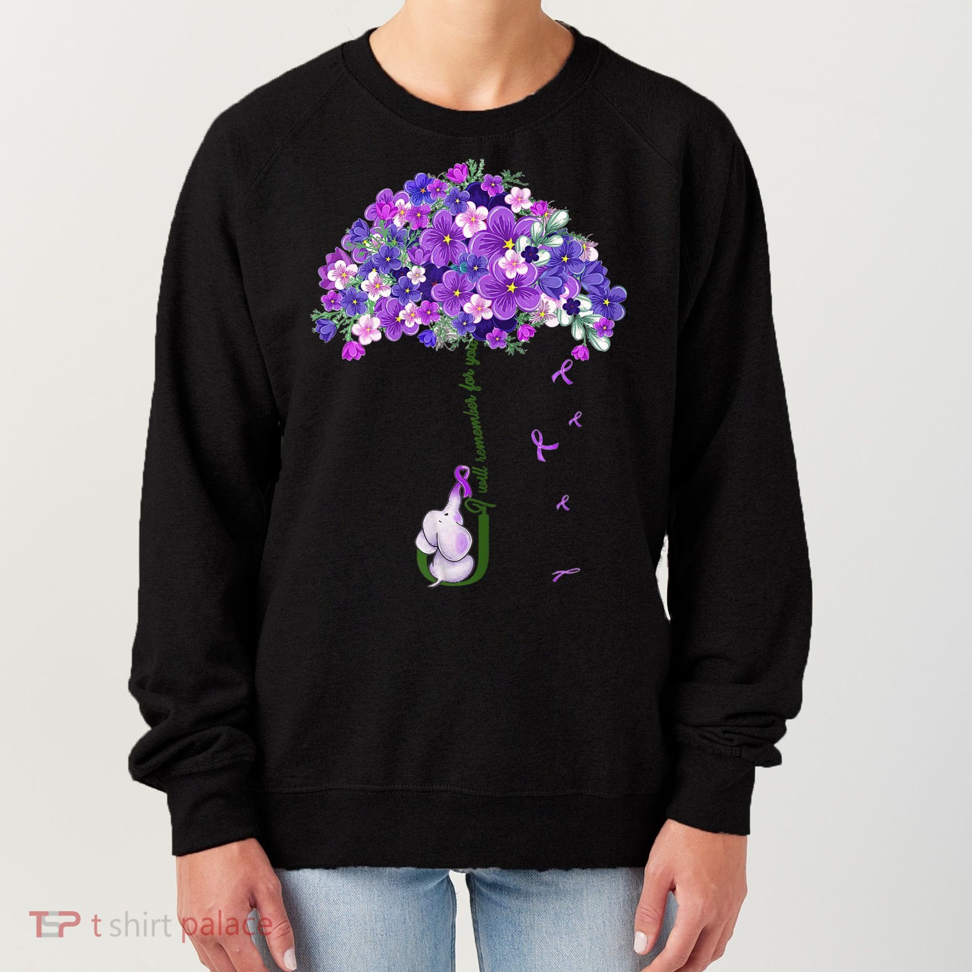 Alzheimer Awareness Cute Elephant I Will Remember For You Women's Sweatshirt