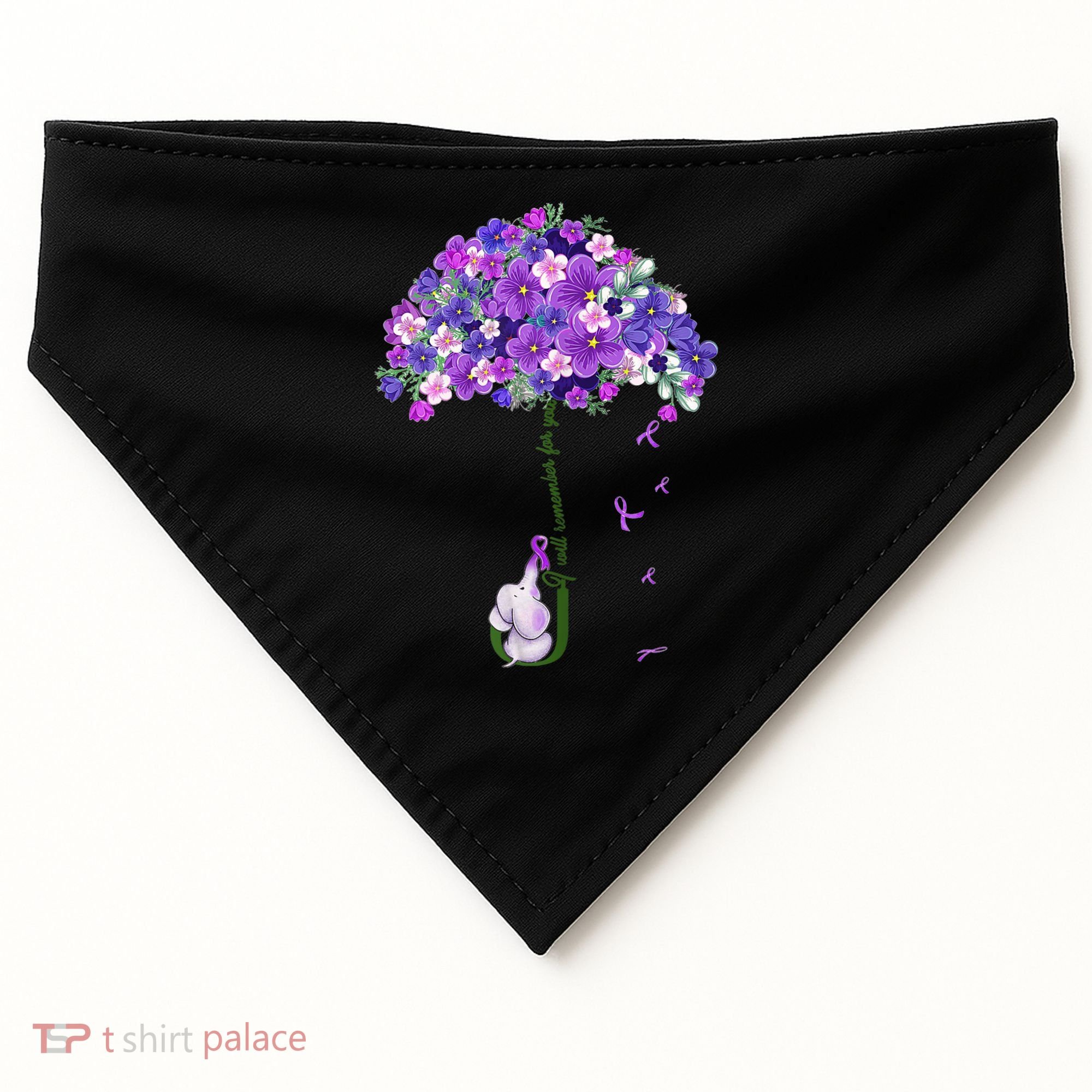 Alzheimer Awareness Cute Elephant I Will Remember For You USA-Made Doggie Bandana