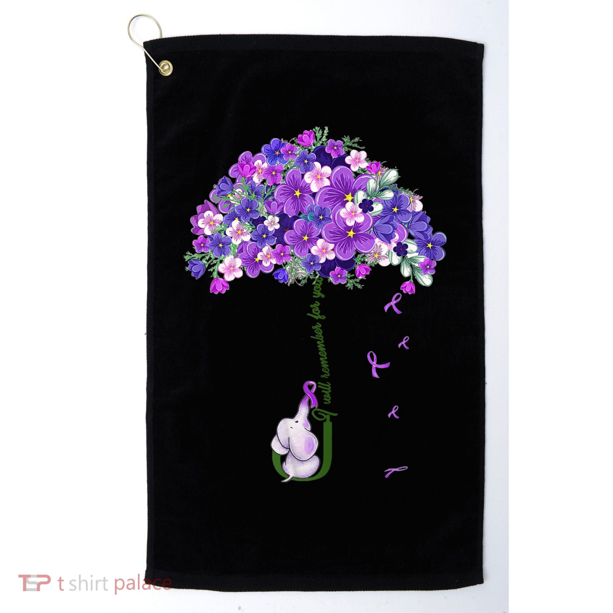 Alzheimer Awareness Cute Elephant I Will Remember For You Golf Towel