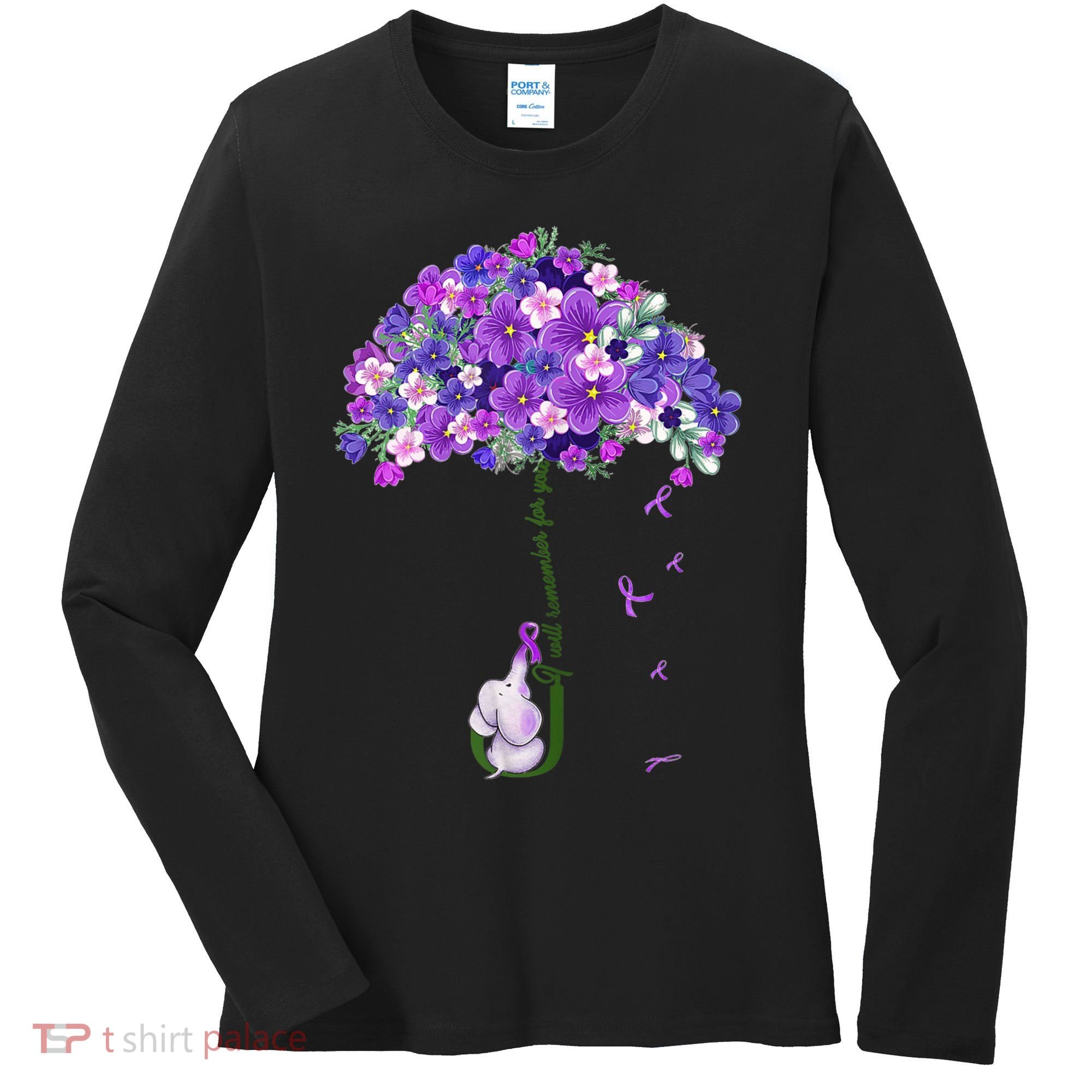Alzheimer Awareness Cute Elephant I Will Remember For You Women's Long Sleeve Shirt