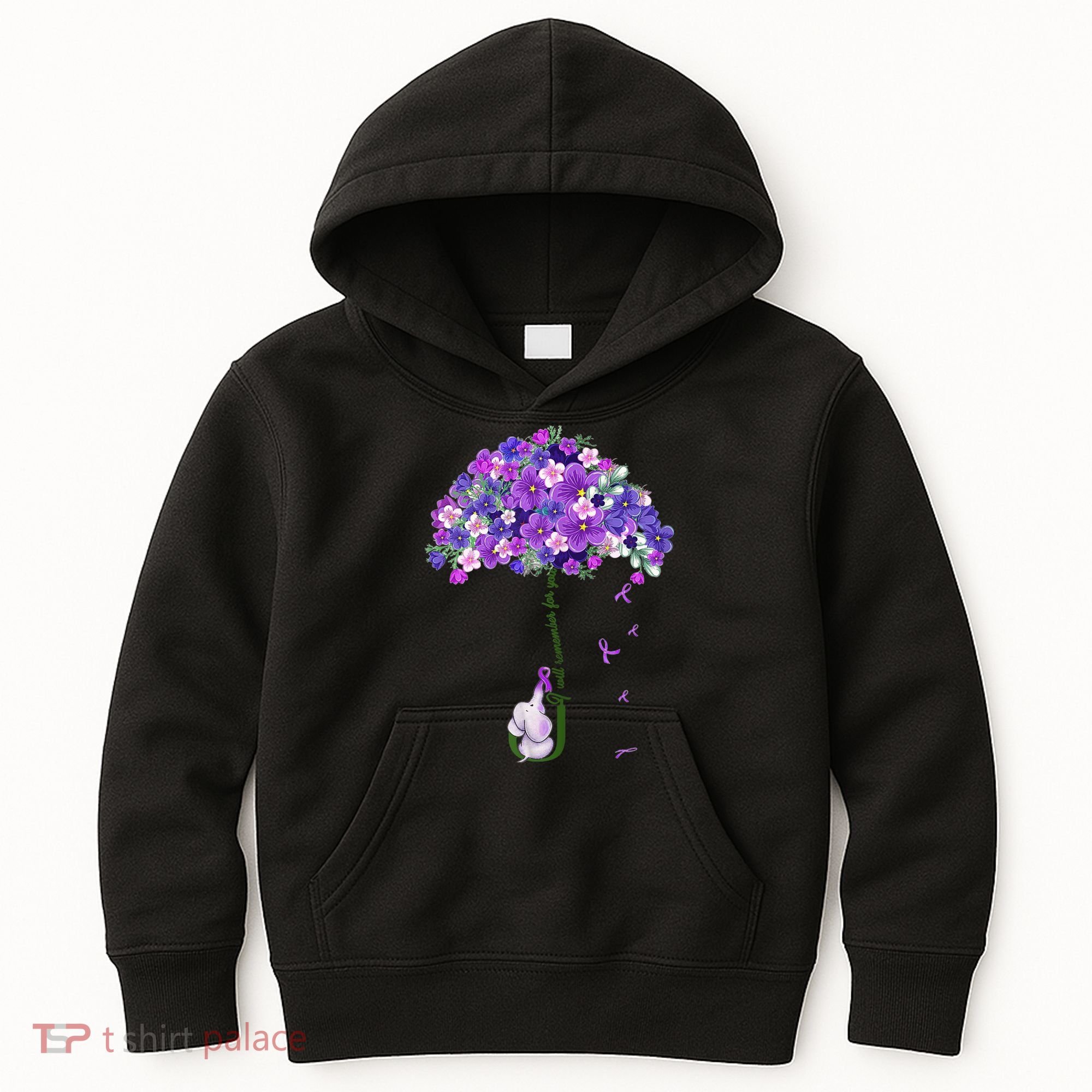 Alzheimer Awareness Cute Elephant I Will Remember For You Kids Hoodie