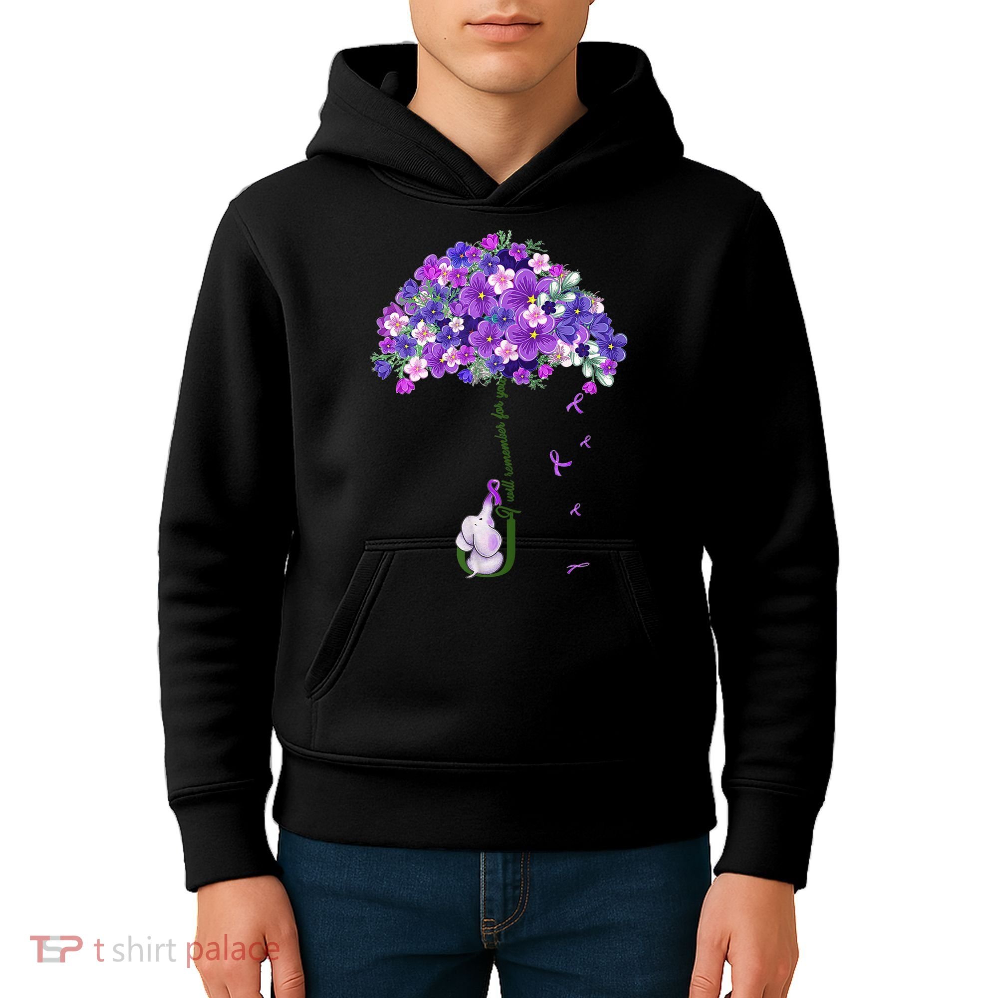 Alzheimer Awareness Cute Elephant I Will Remember For You Kids Hoodie