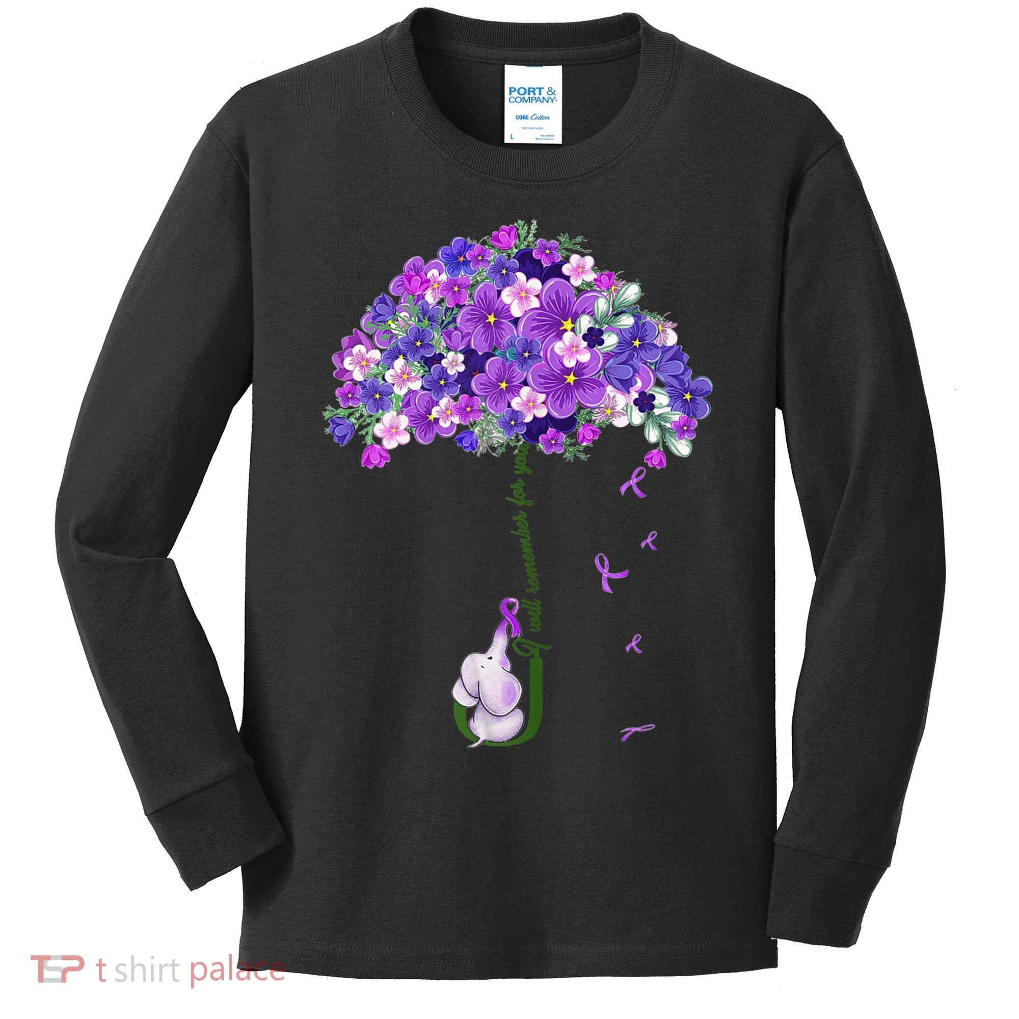 Alzheimer Awareness Cute Elephant I Will Remember For You Kids Long Sleeve Shirt