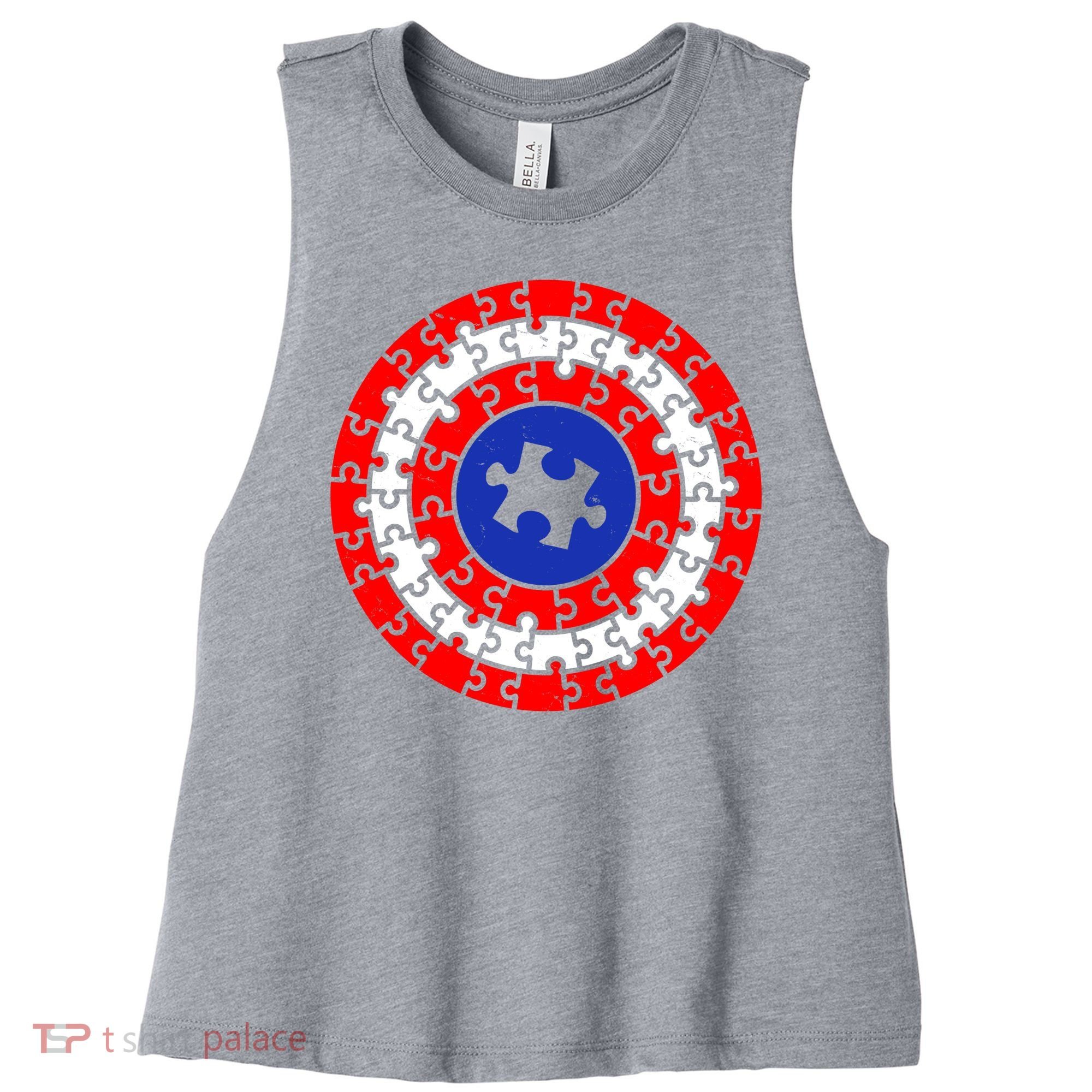Autism Awareness Captain Puzzle Shield Women's Racerback Cropped Tank