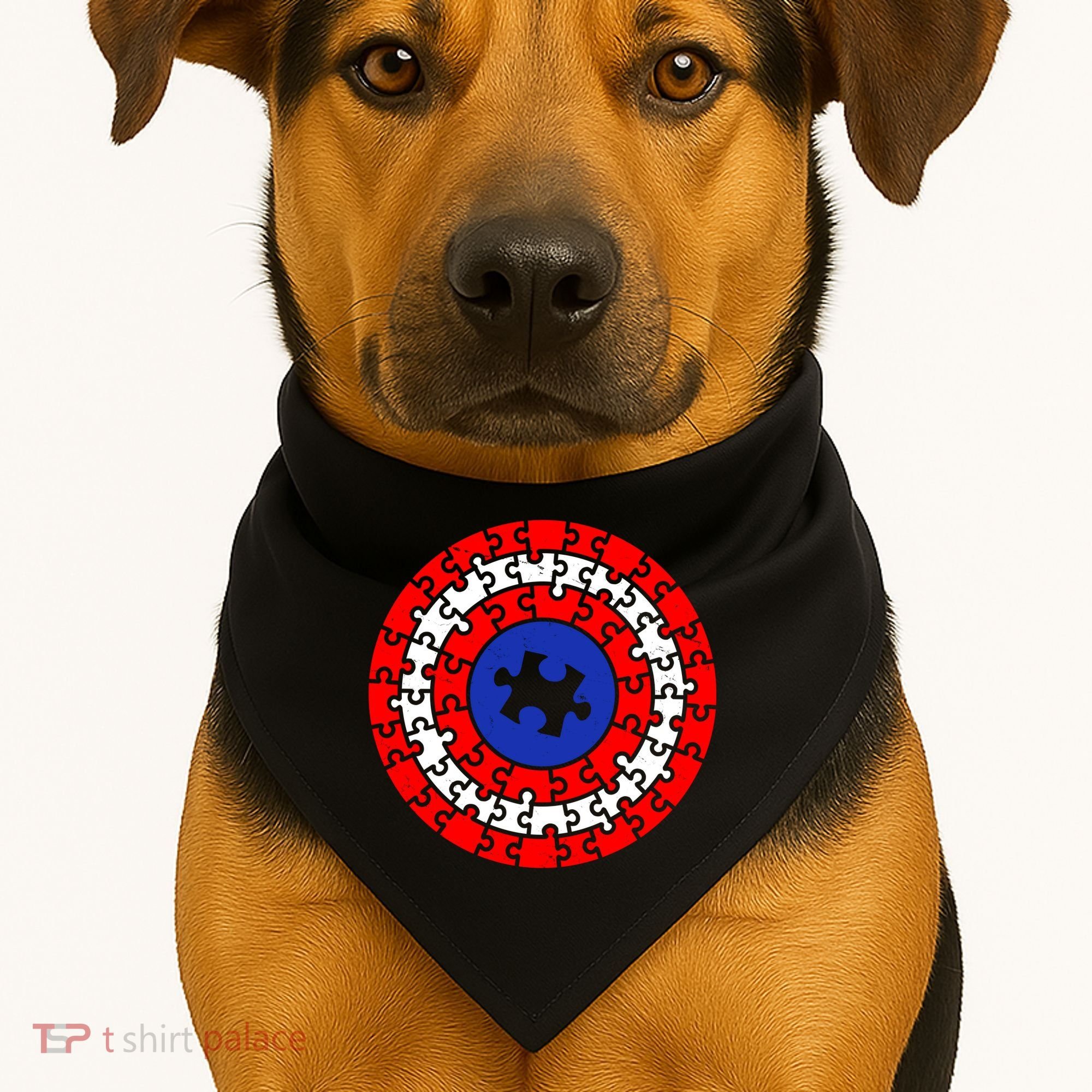 Autism Awareness Captain Puzzle Shield USA-Made Doggie Bandana