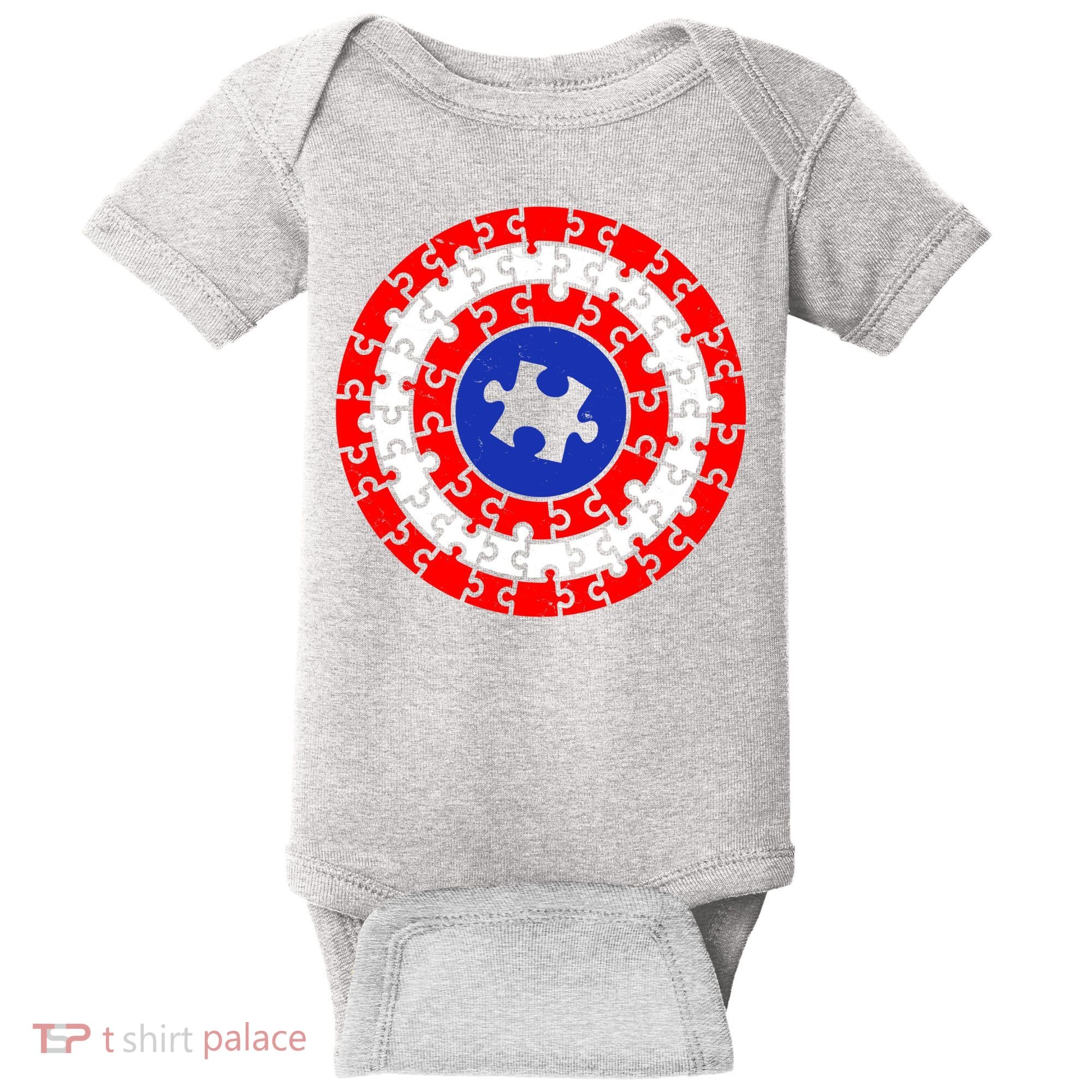 Autism Awareness Captain Puzzle Shield Baby Bodysuit