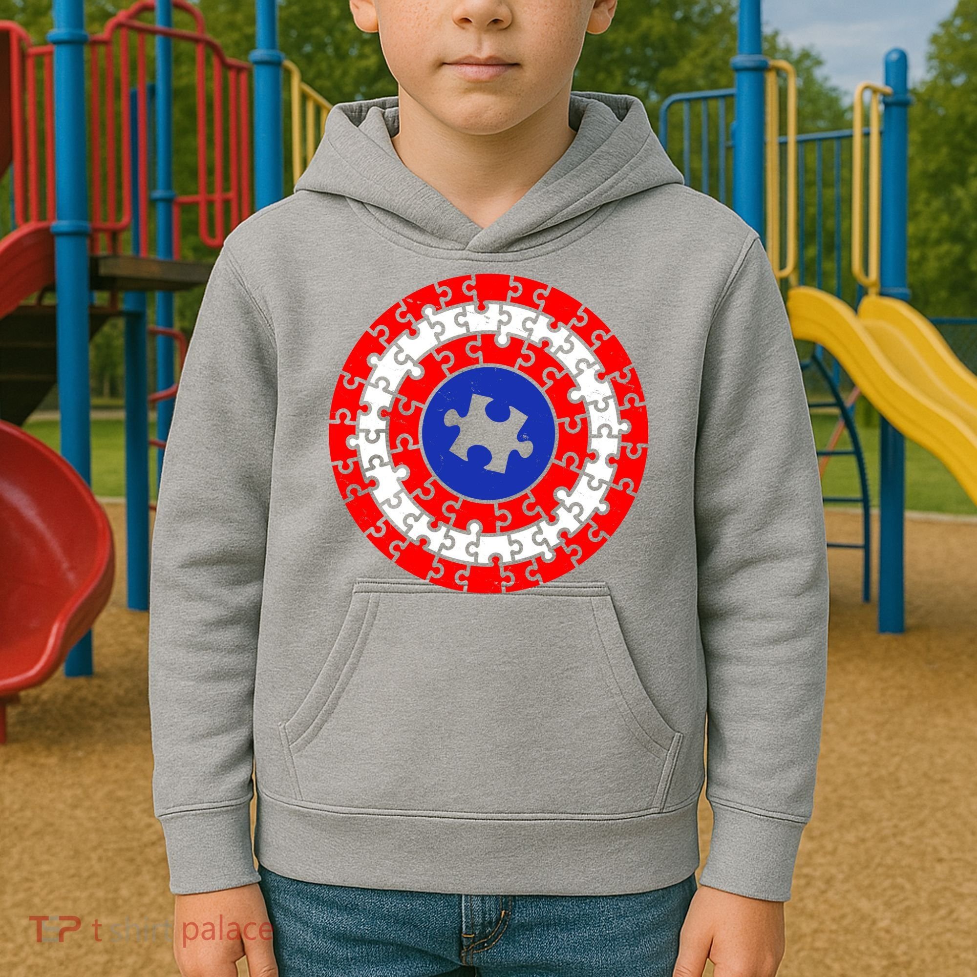 Autism Awareness Captain Puzzle Shield Kids Hoodie