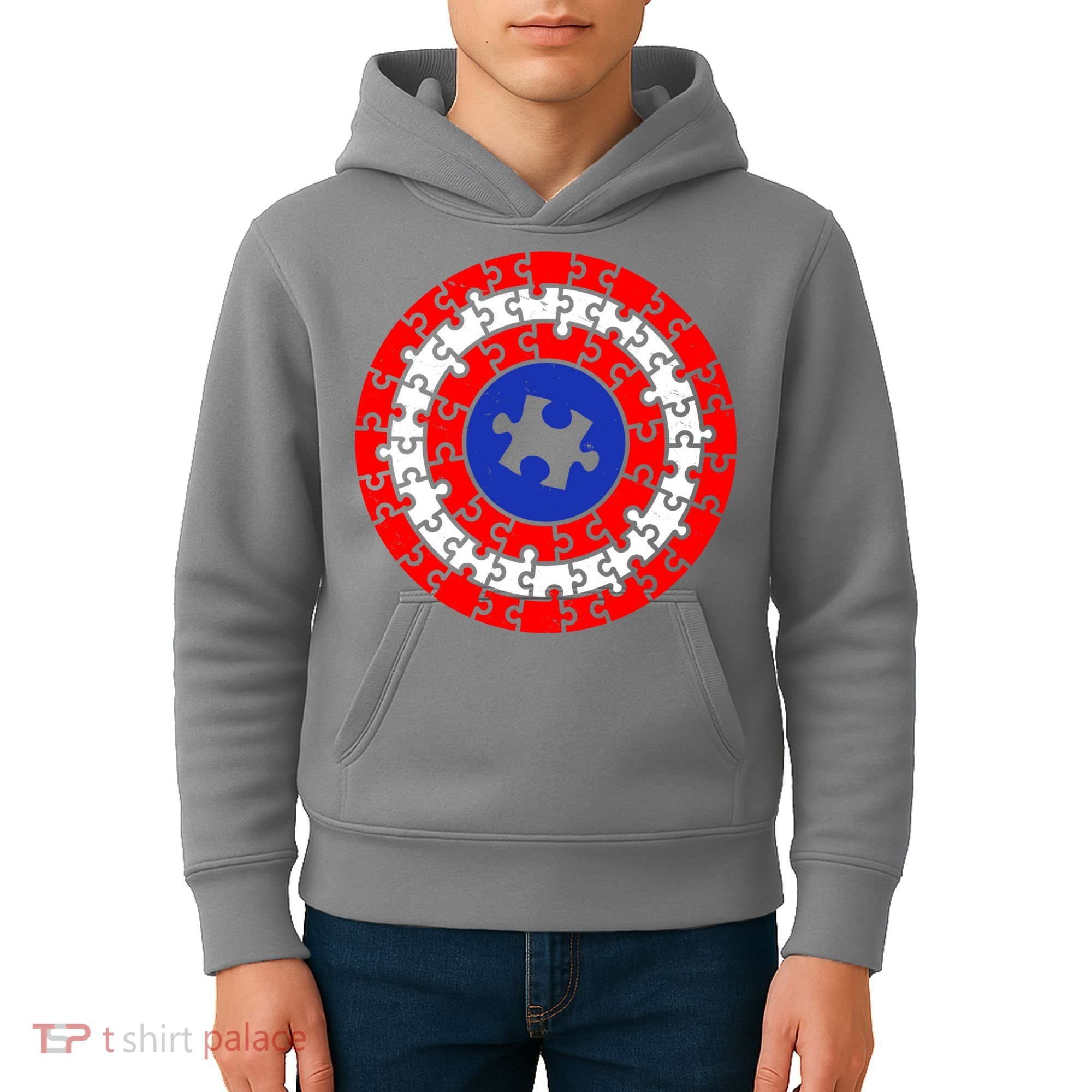 Autism Awareness Captain Puzzle Shield Kids Hoodie