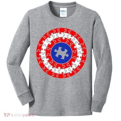 Autism Awareness Captain Puzzle Shield Kids Long Sleeve Shirt