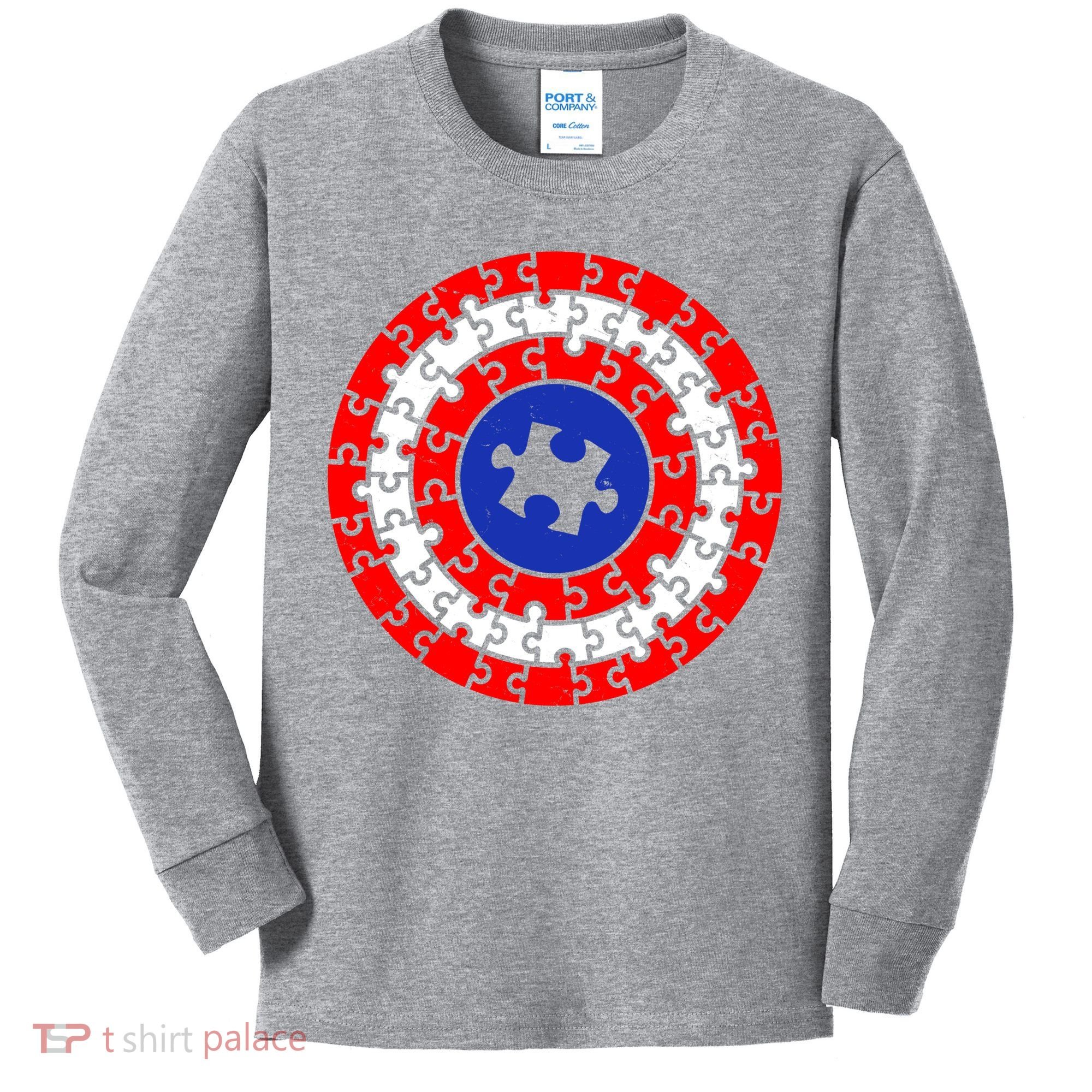 Autism Awareness Captain Puzzle Shield Kids Long Sleeve Shirt