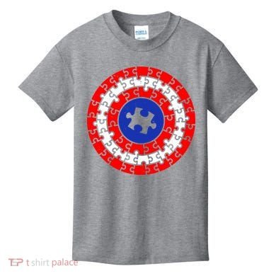 Autism Awareness Captain Puzzle Shield Kids T-Shirt