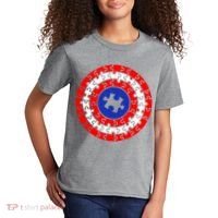 Autism Awareness Captain Puzzle Shield Kids T-Shirt thumb 2