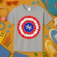 Autism Awareness Captain Puzzle Shield Kids T-Shirt thumb 3