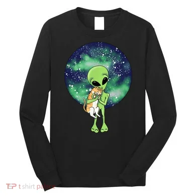 Alien And Cat Long Sleeve Shirt