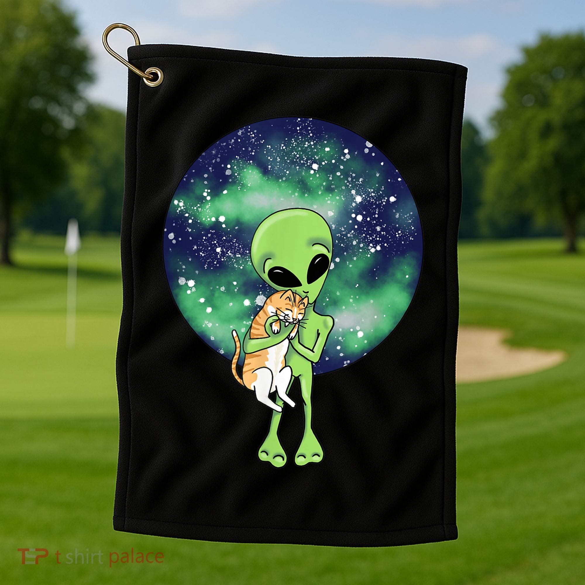 Alien And Cat Golf Towel