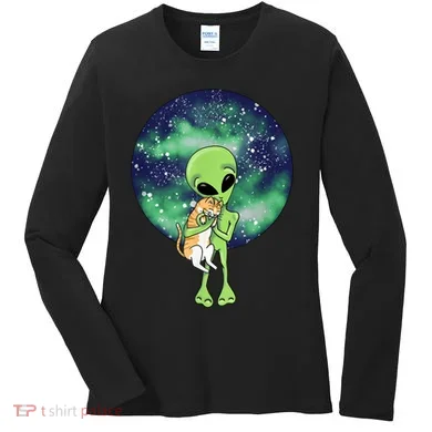 Alien And Cat Women's Long Sleeve Shirt