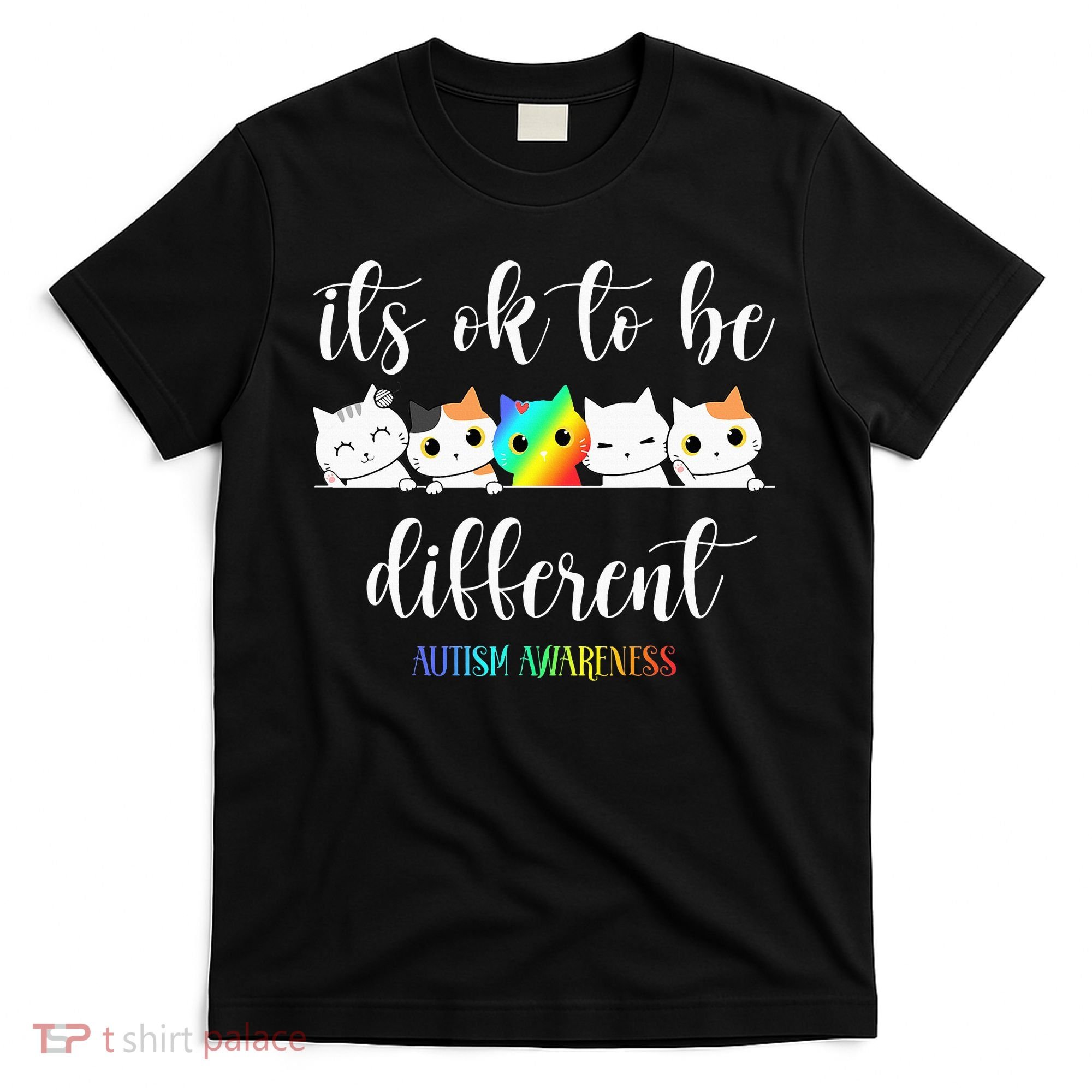 Autism Awareness Cat Its Ok To Be Different Autistic T-Shirt