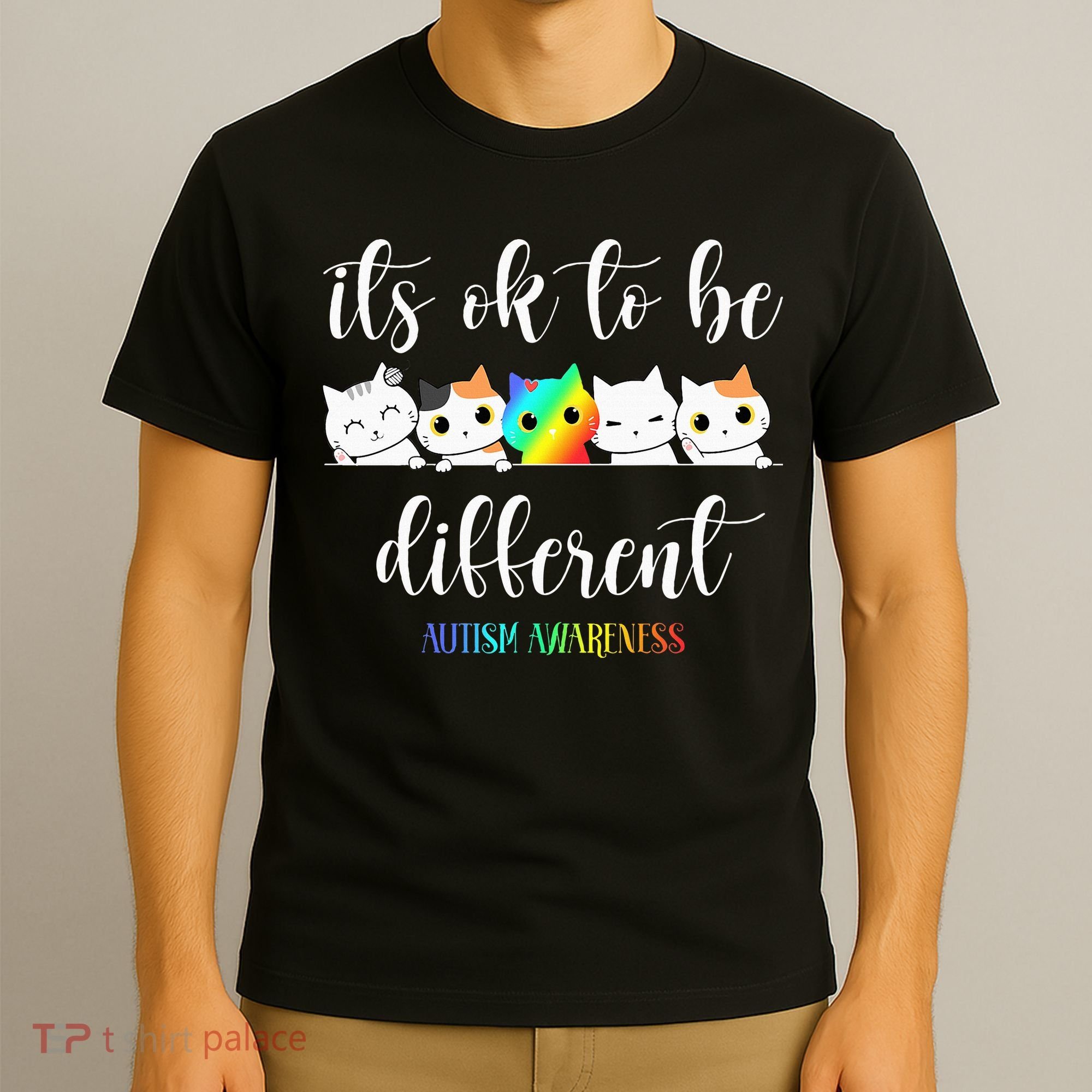 Autism Awareness Cat Its Ok To Be Different Autistic T-Shirt