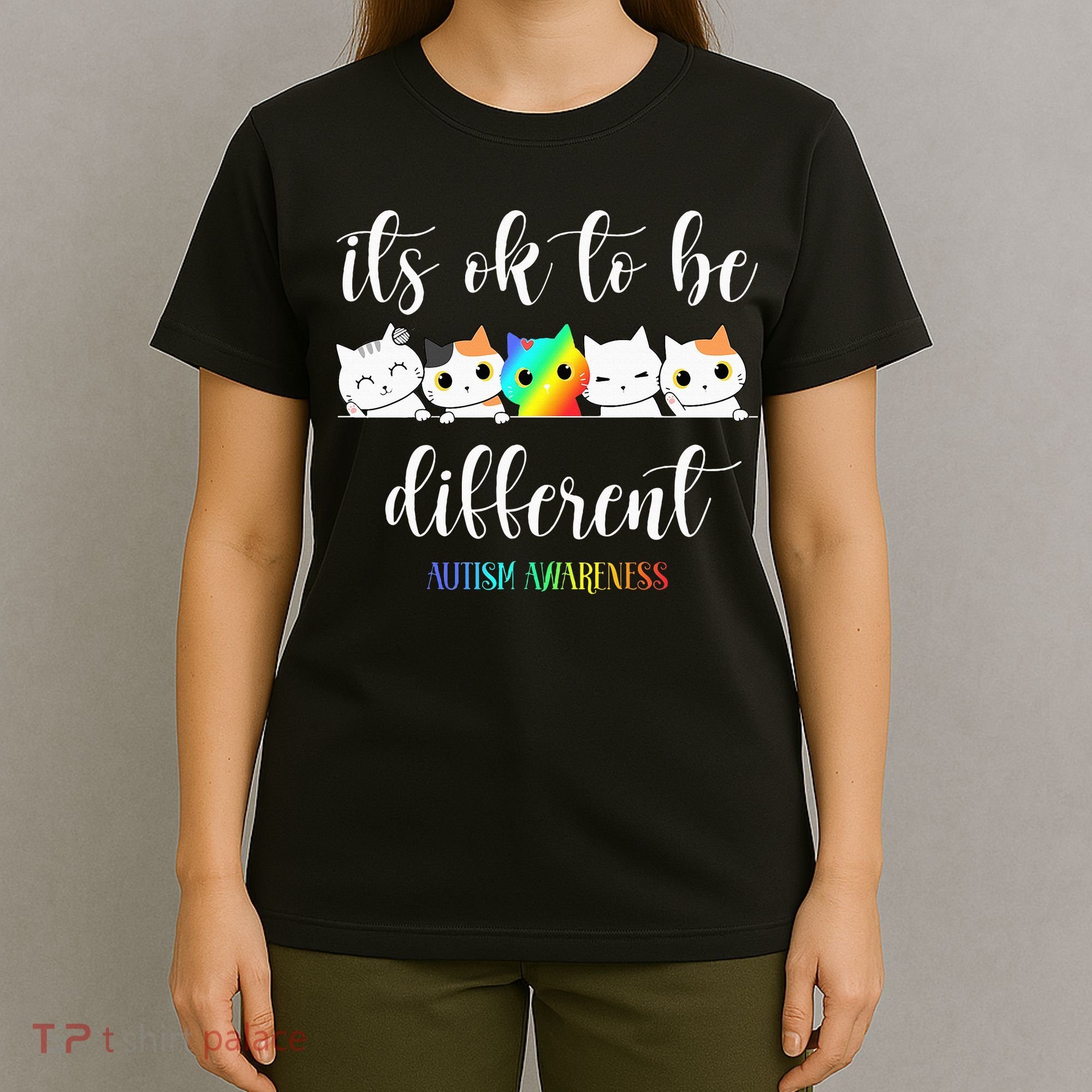 Autism Awareness Cat Its Ok To Be Different Autistic T-Shirt