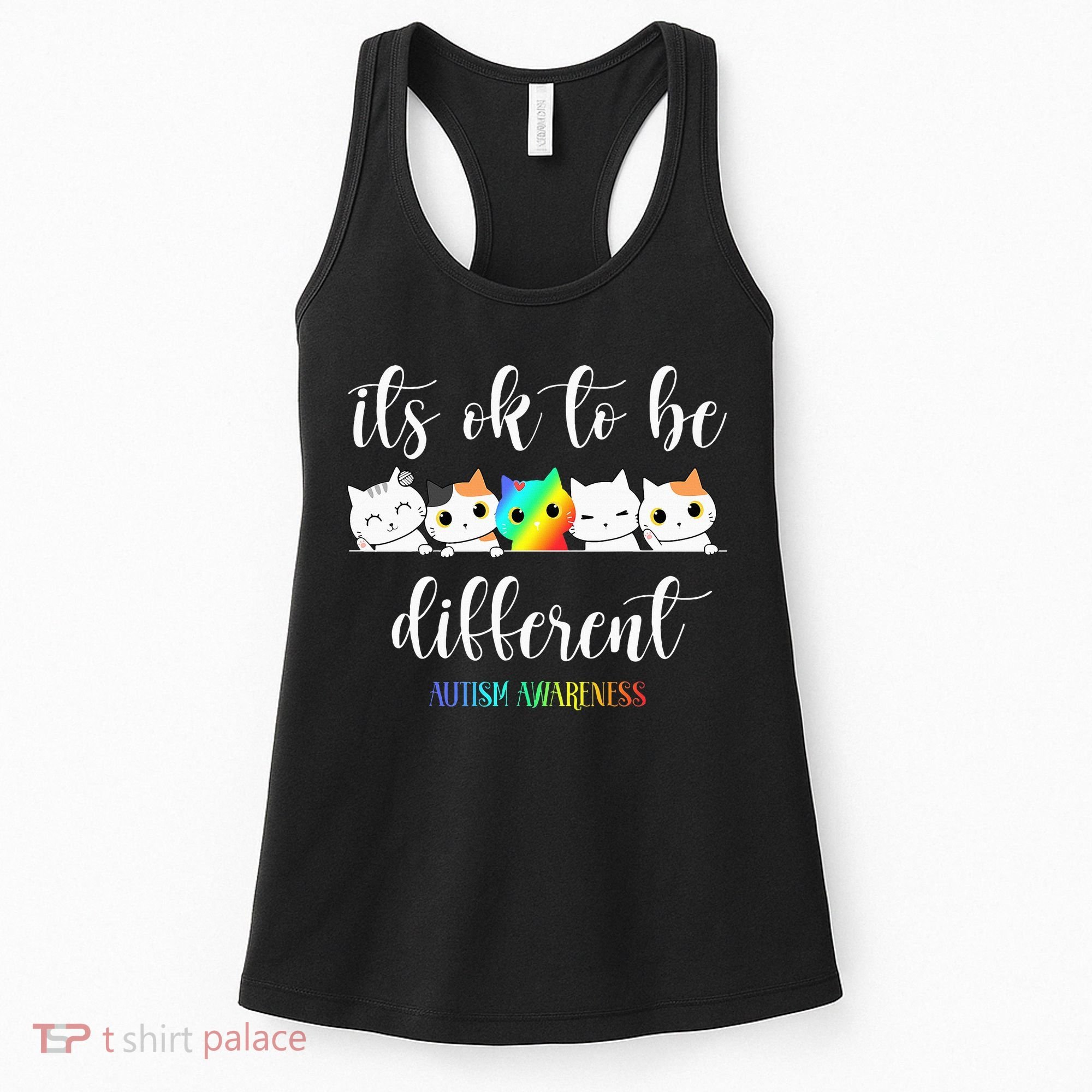 Autism Awareness Cat Its Ok To Be Different Autistic Women's Tank Top