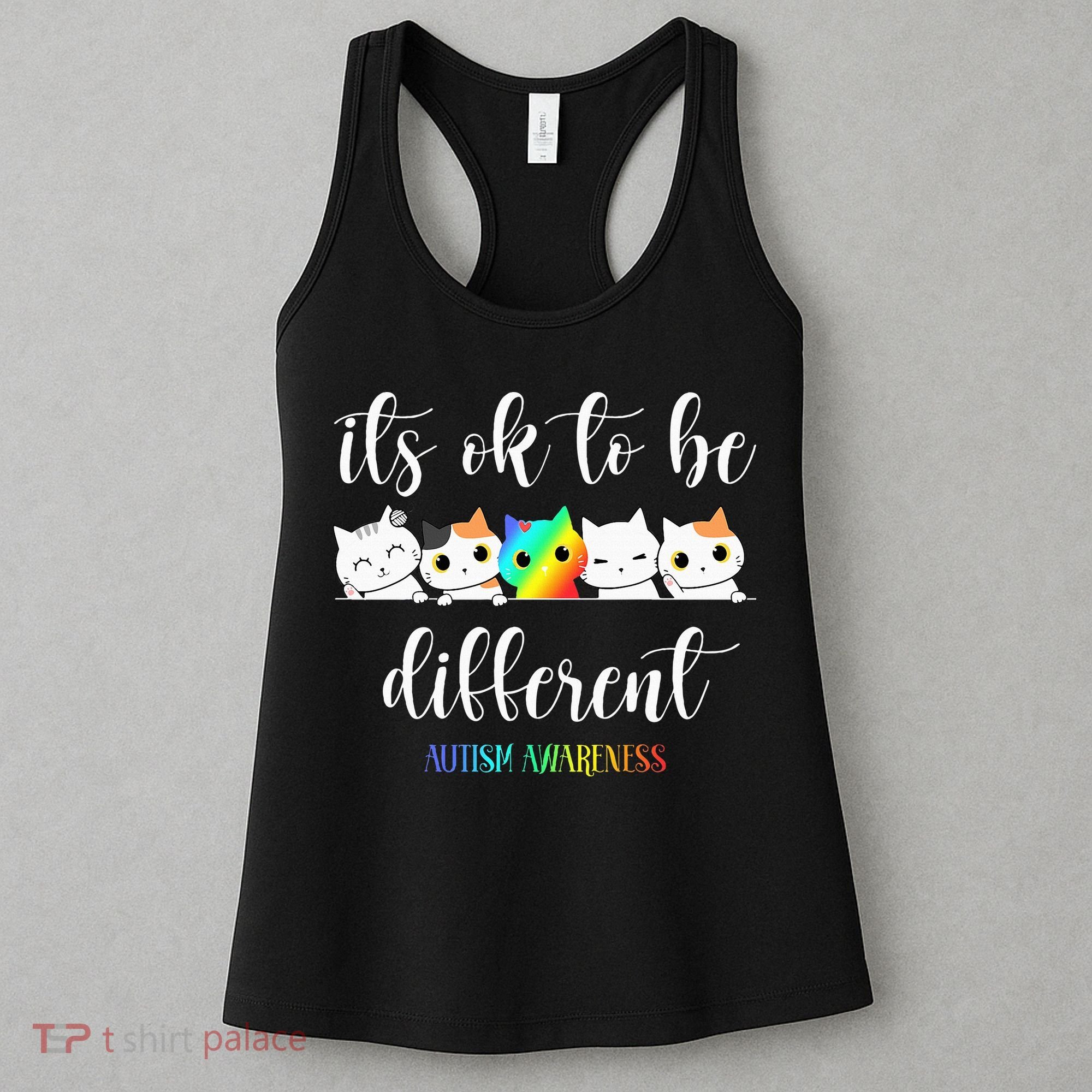 Autism Awareness Cat Its Ok To Be Different Autistic Women's Tank Top