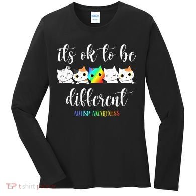 Autism Awareness Cat Its Ok To Be Different Autistic Women's Long Sleeve Shirt