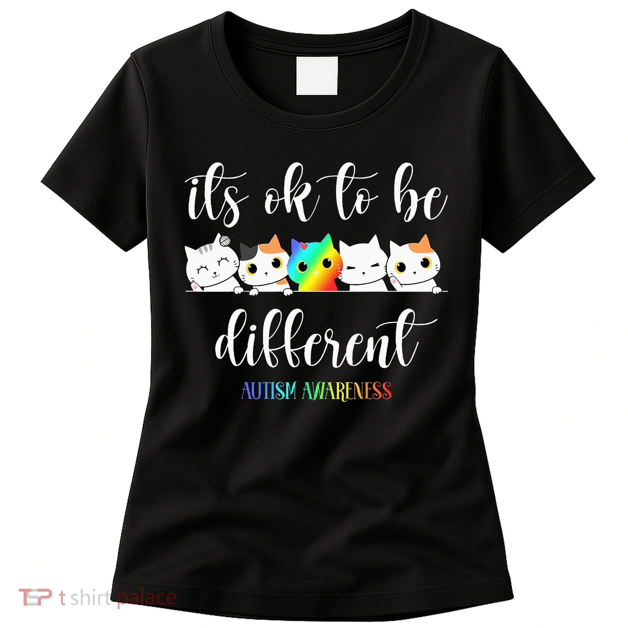 Autism Awareness Cat Its Ok To Be Different Autistic Women's T-Shirt