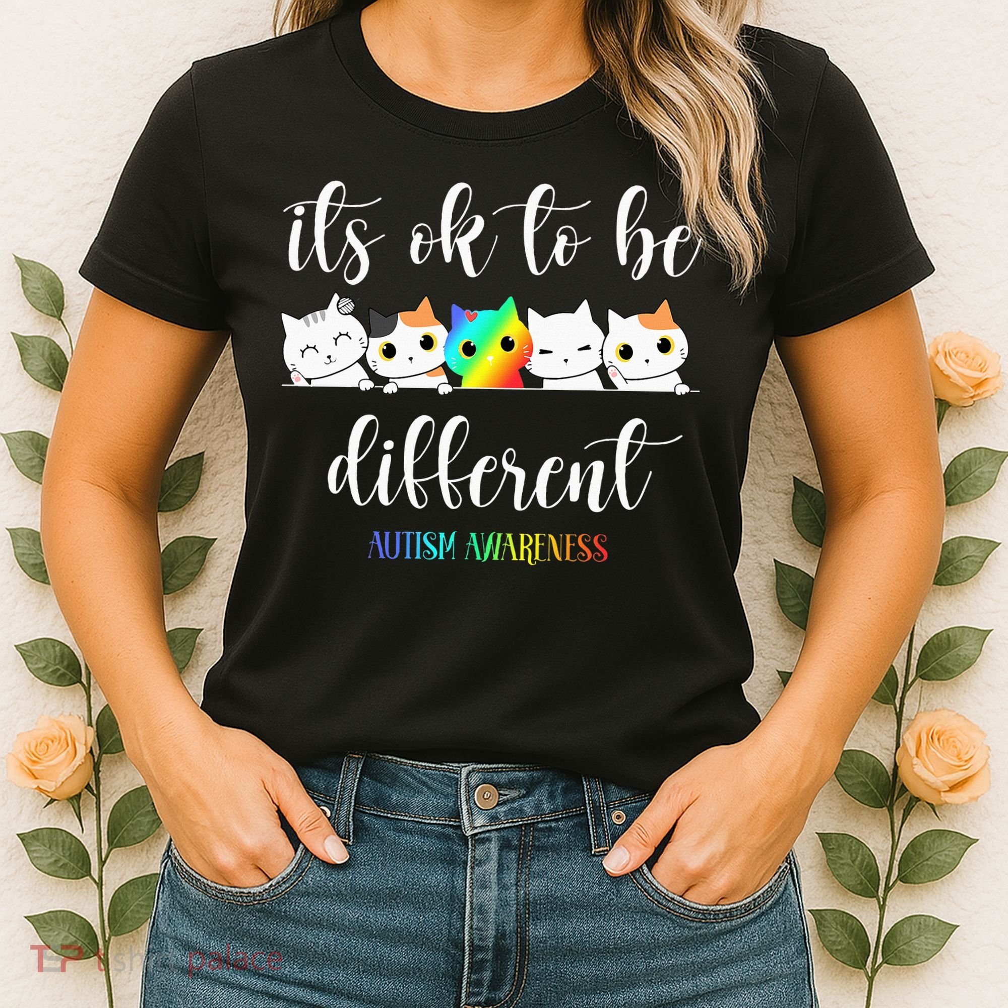 Autism Awareness Cat Its Ok To Be Different Autistic Women's T-Shirt
