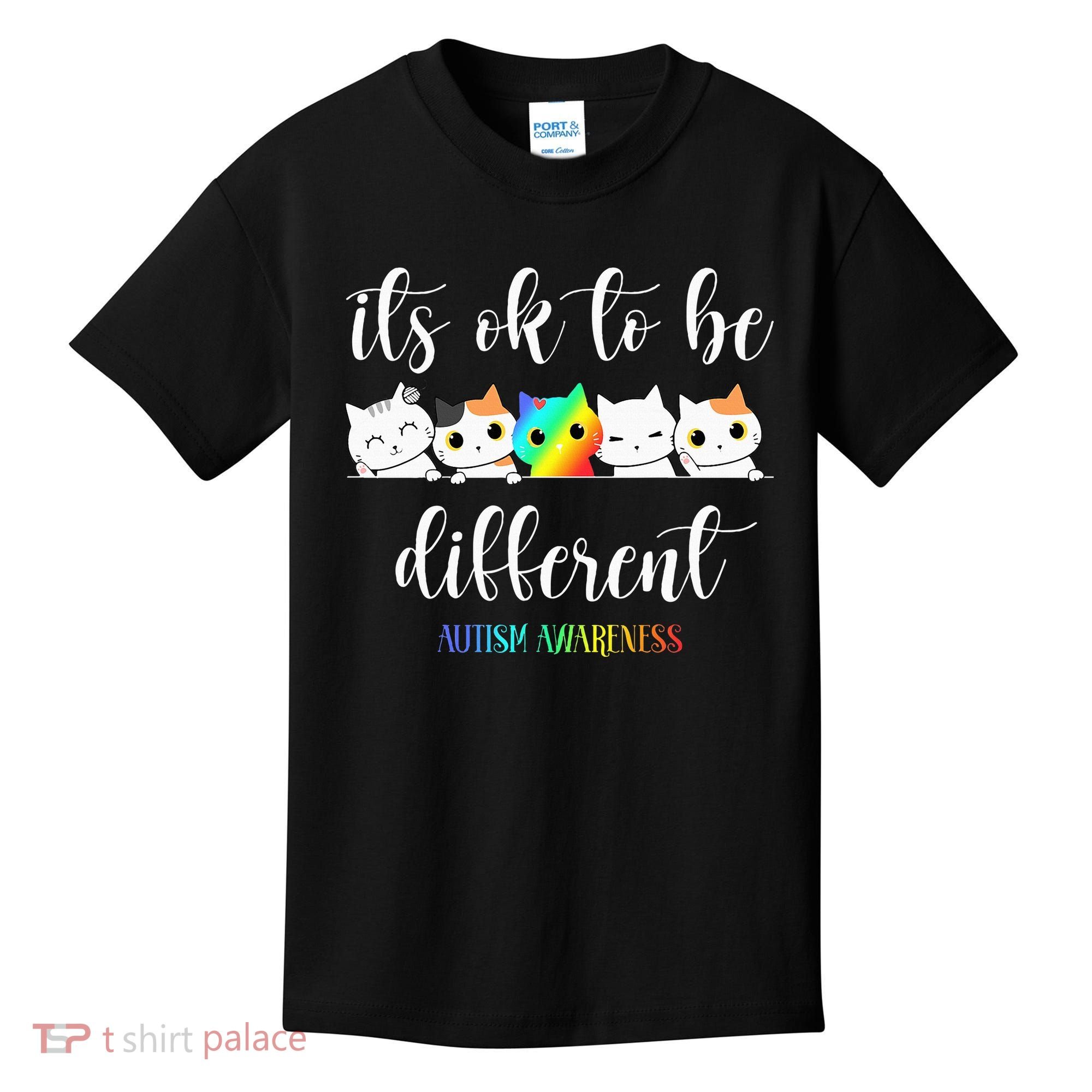 Autism Awareness Cat Its Ok To Be Different Autistic Kids T-Shirt