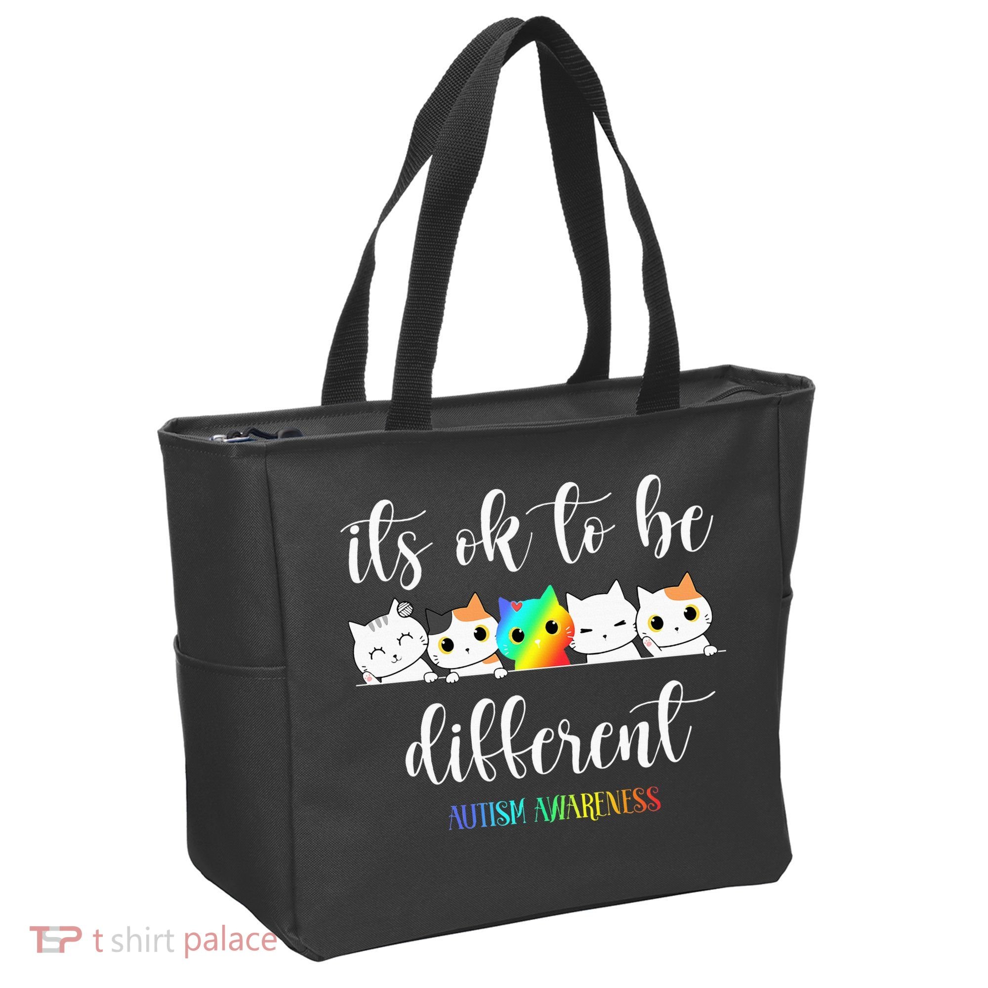 Autism Awareness Cat Its Ok To Be Different Autistic Tote Bag
