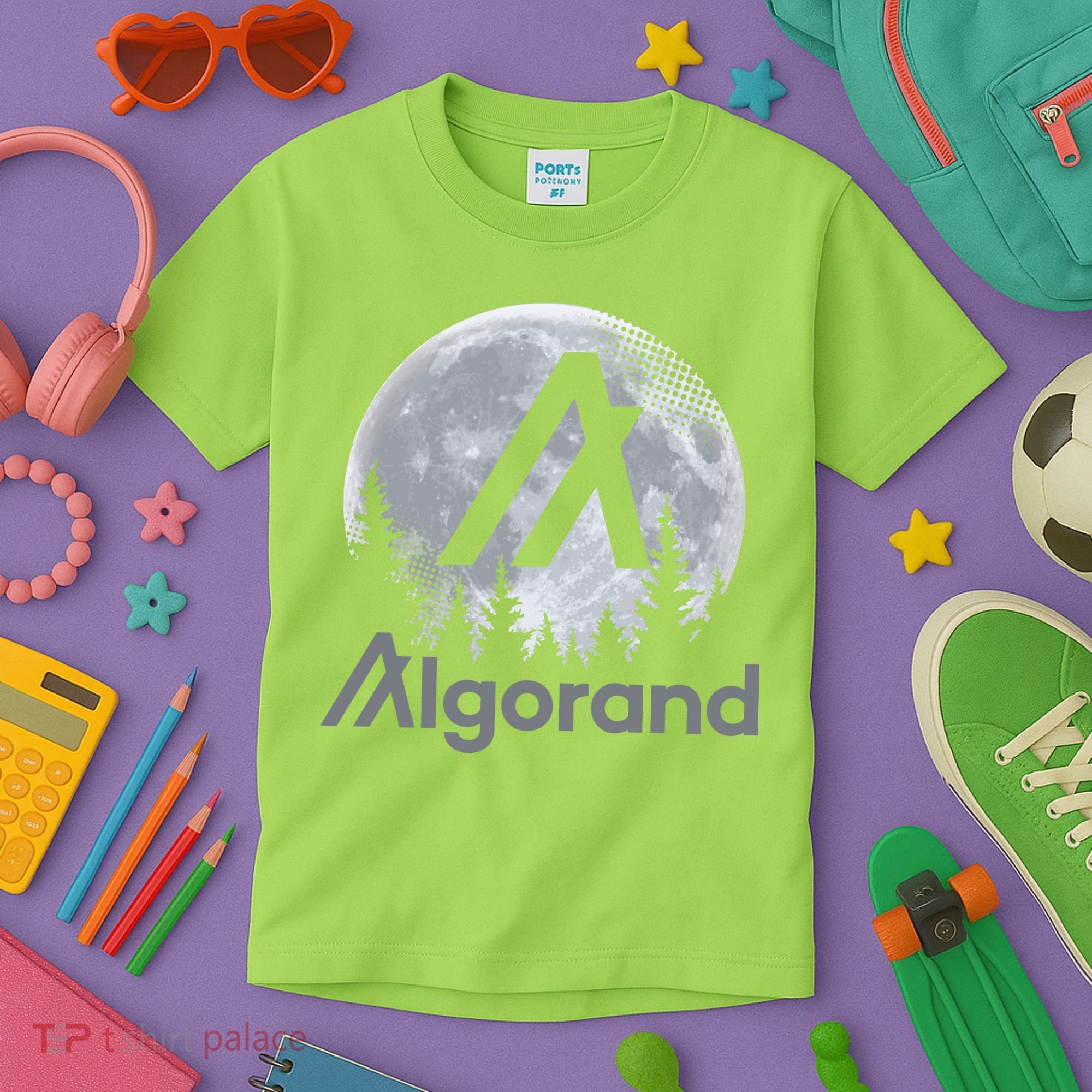 Algorand ALGO Coin Cryptocurrency Wilderness Full Moon Kids T-Shirt