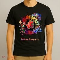 Autism Awareness Colorful Sunflower T-Shirt thumb 3