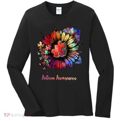 Autism Awareness Colorful Sunflower Women's Long Sleeve Shirt