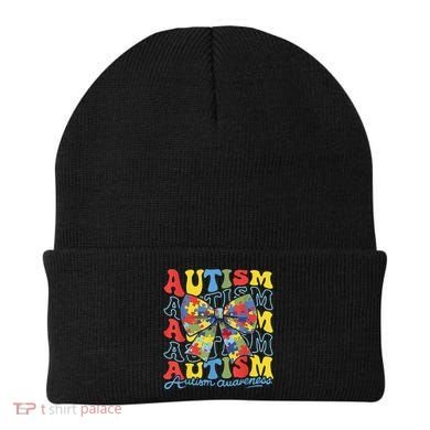Autism Awareness Coquette Bow Autism Awareness Day Puzzle Beanie