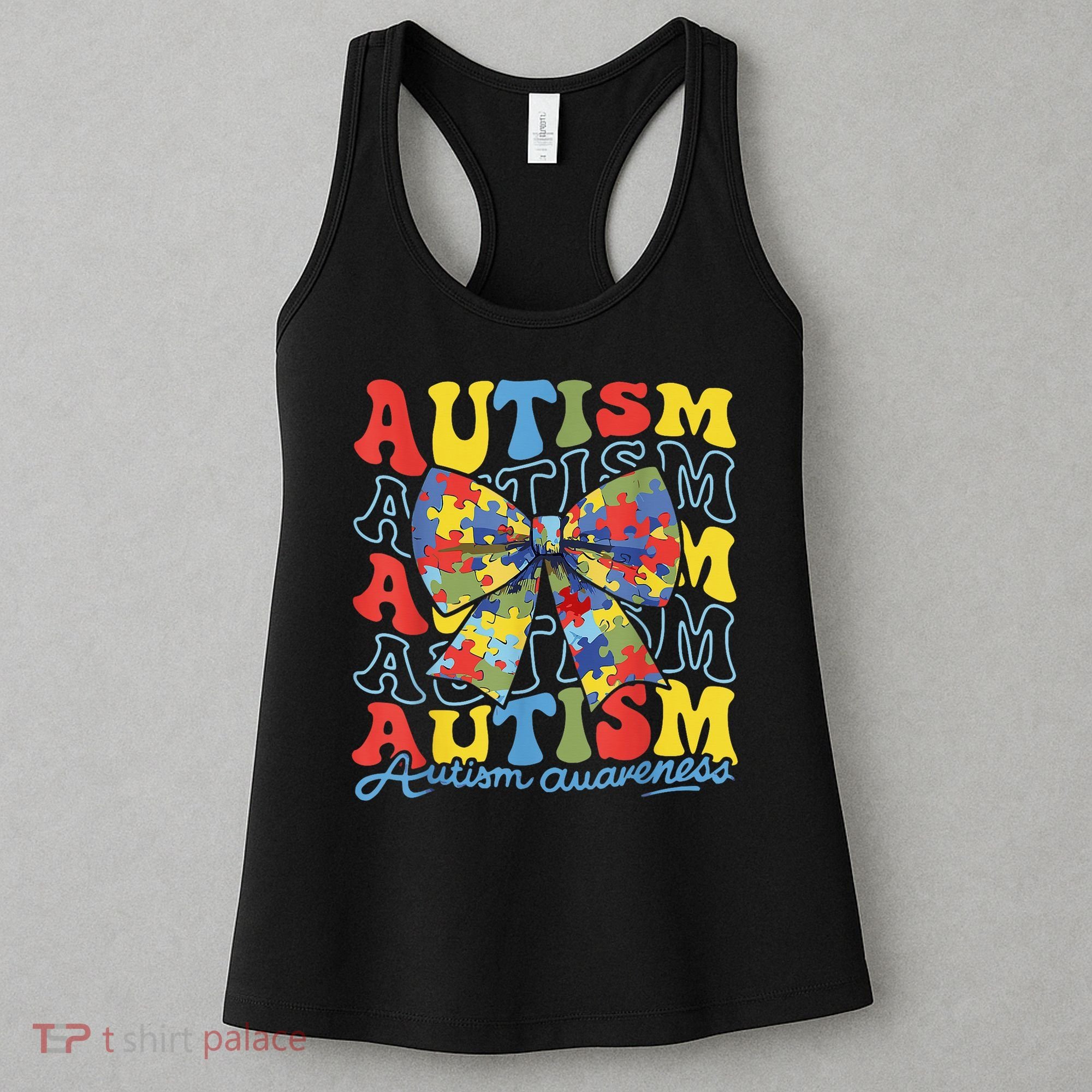 Autism Awareness Coquette Bow Autism Awareness Day Puzzle Women's Tank Top