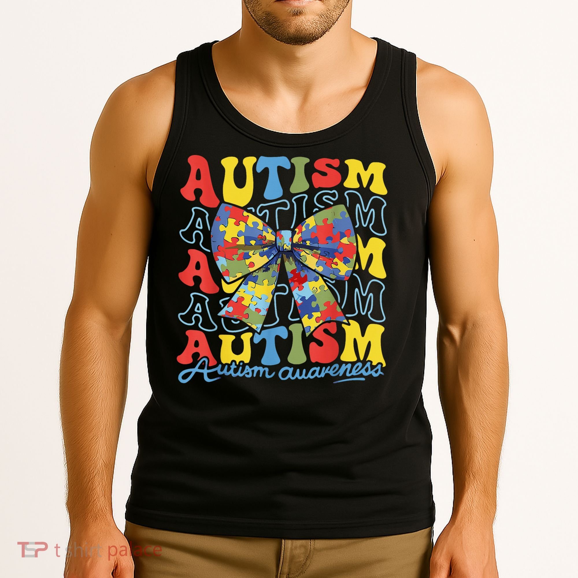 Autism Awareness Coquette Bow Autism Awareness Day Puzzle Tank Top