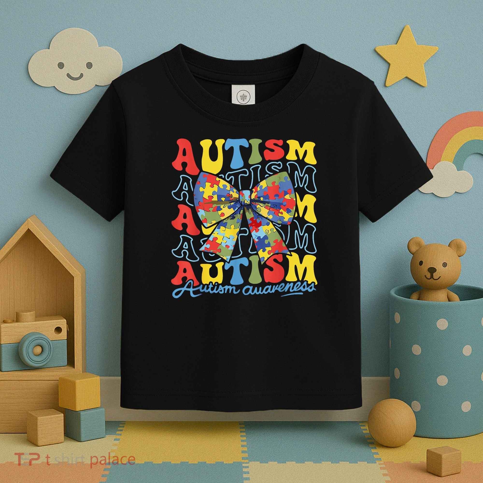 Autism Awareness Coquette Bow Autism Awareness Day Puzzle Toddler T-Shirt