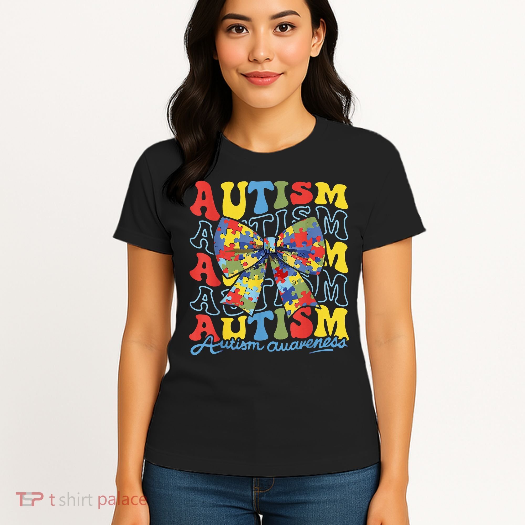 Autism Awareness Coquette Bow Autism Awareness Day Puzzle Women's T-Shirt
