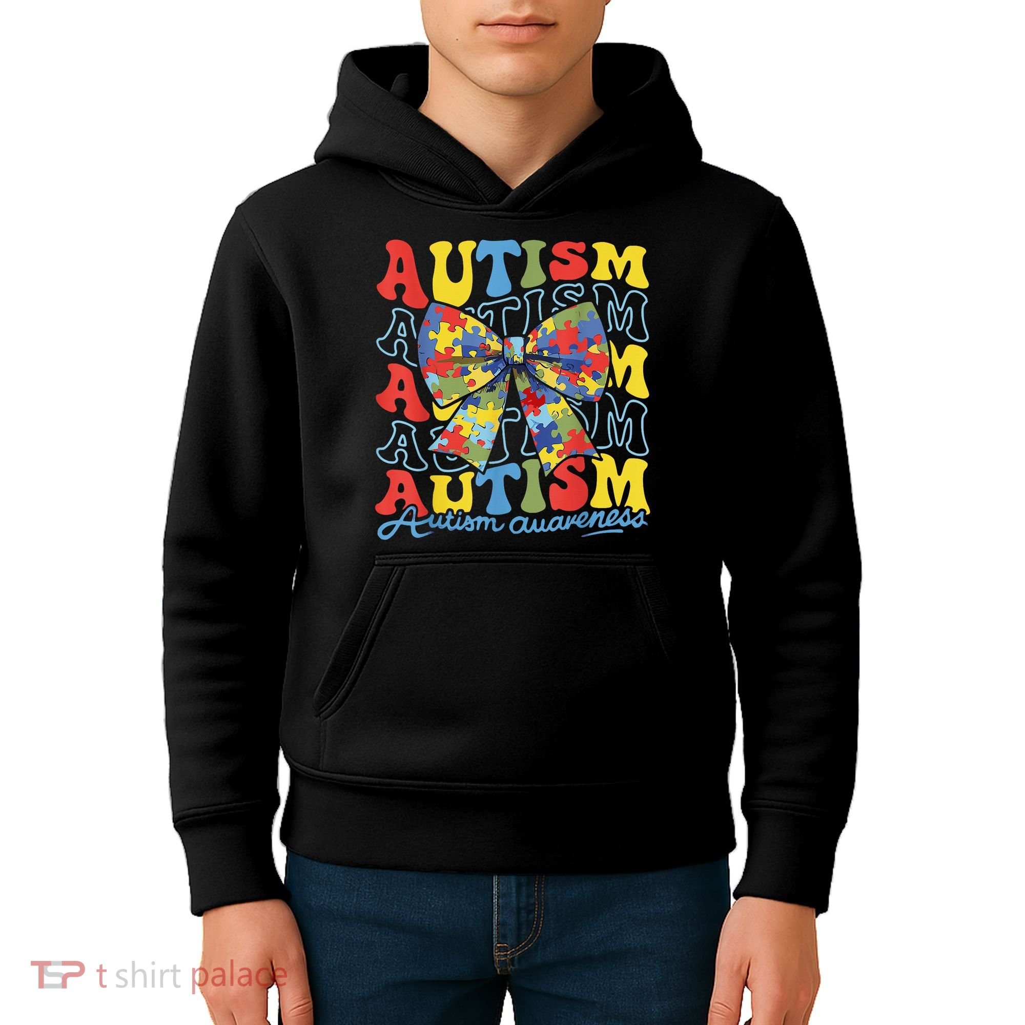 Autism Awareness Coquette Bow Autism Awareness Day Puzzle Kids Hoodie