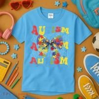 Autism Awareness Coquette Bow Autism Awareness Day Puzzle Kids T-Shirt thumb 3