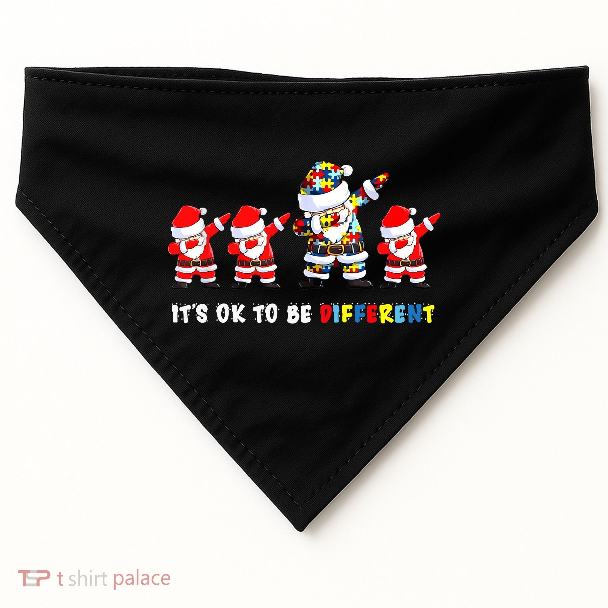 Autism Awareness Christmas It's Ok To Be Different Santa USA-Made Doggie Bandana