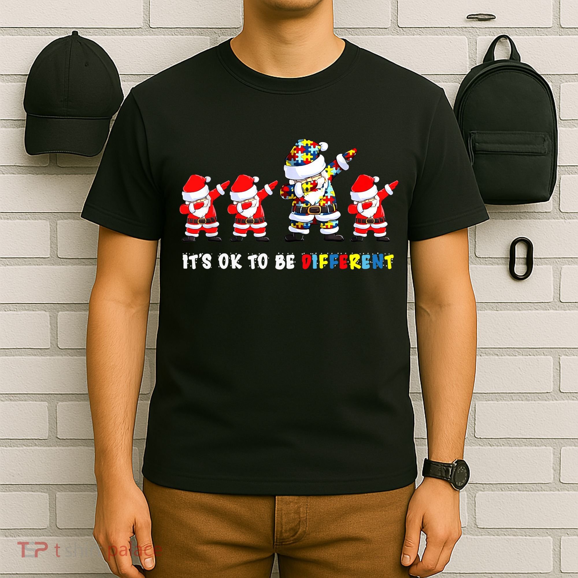 Autism Awareness Christmas It's Ok To Be Different Santa T-Shirt