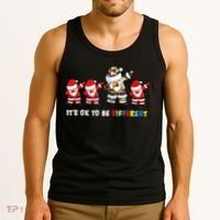 Autism Awareness Christmas It's Ok To Be Different Santa Tank Top thumb 3