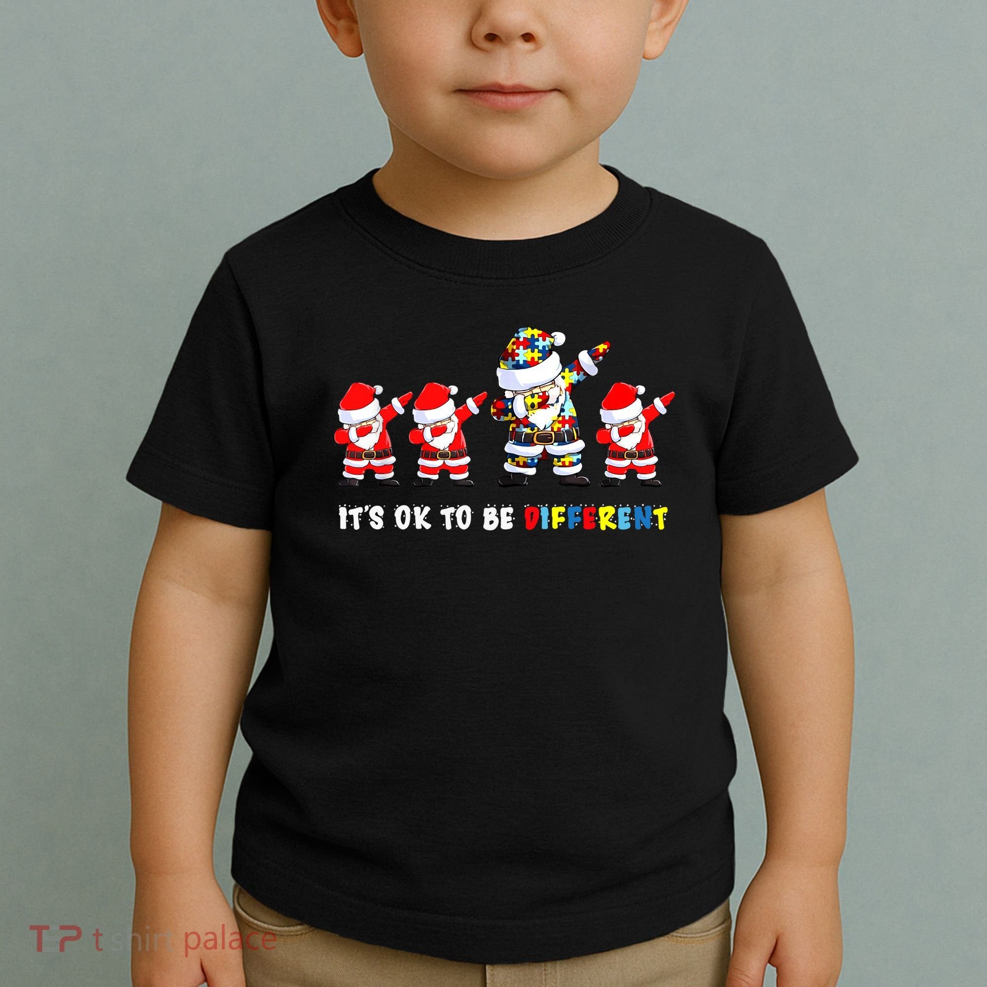 Autism Awareness Christmas It's Ok To Be Different Santa Toddler T-Shirt