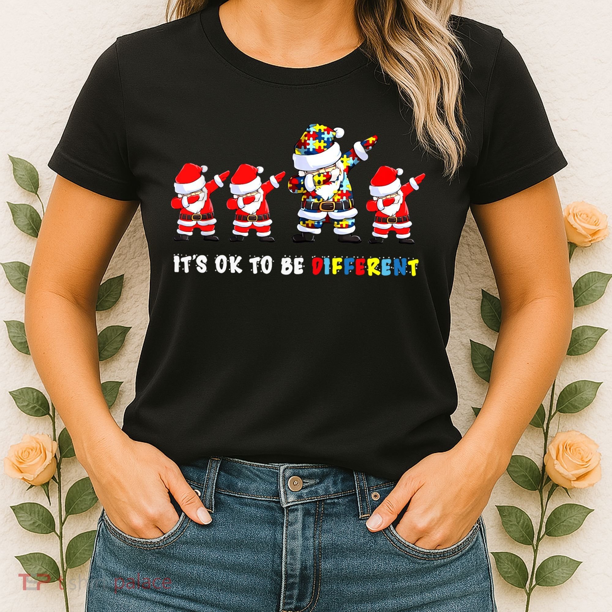 Autism Awareness Christmas It's Ok To Be Different Santa Women's T-Shirt